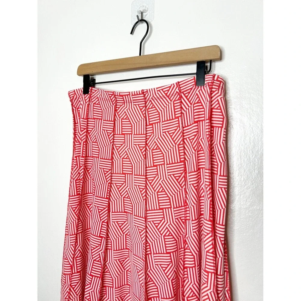 Maria Gabrielle Abstract Geo‎ Print Flowy Midi Skirt Red White Plus Size 2X